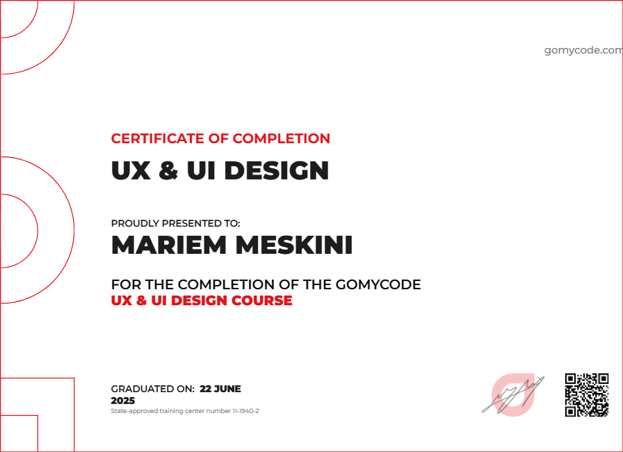 Mariem Meskini Certificate of Completion UX & UI Design