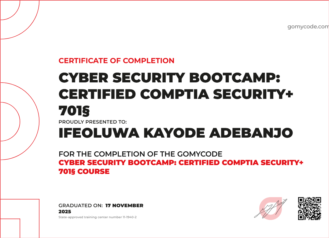 Ifeoluwa Kayode Adebanjo Certificate of Completion Cyber Security ...