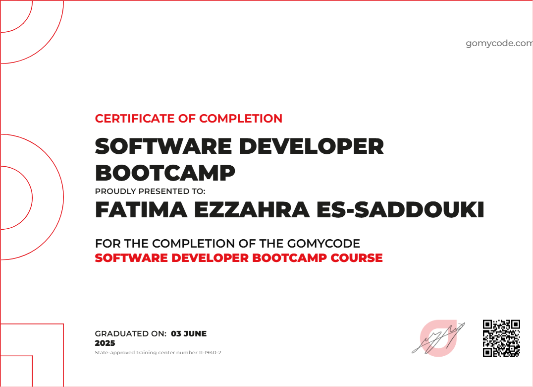 Fatima Ezzahra Es-Saddouki Certificate of Completion Software Developer ...
