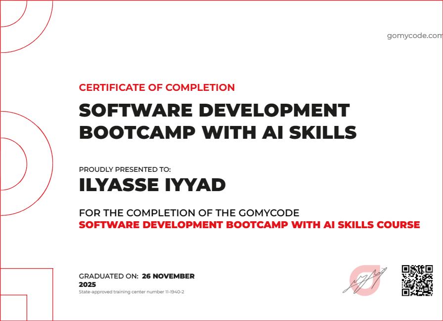 Ilyasse iyyad Certificate of Completion Software Development Bootcamp ...