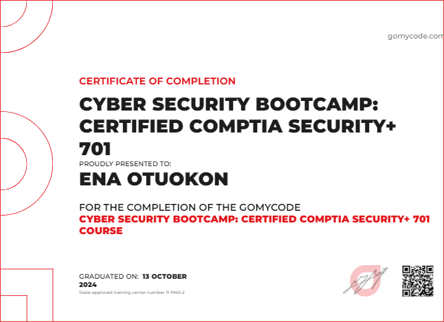 Ena Otuokon Certificate of Completion Cyber Security Bootcamp ...