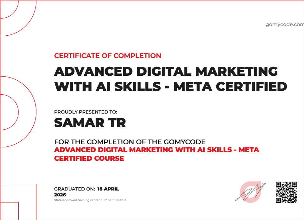 Samar Tr Certificate of Completion Advanced Digital Marketing with AI ...