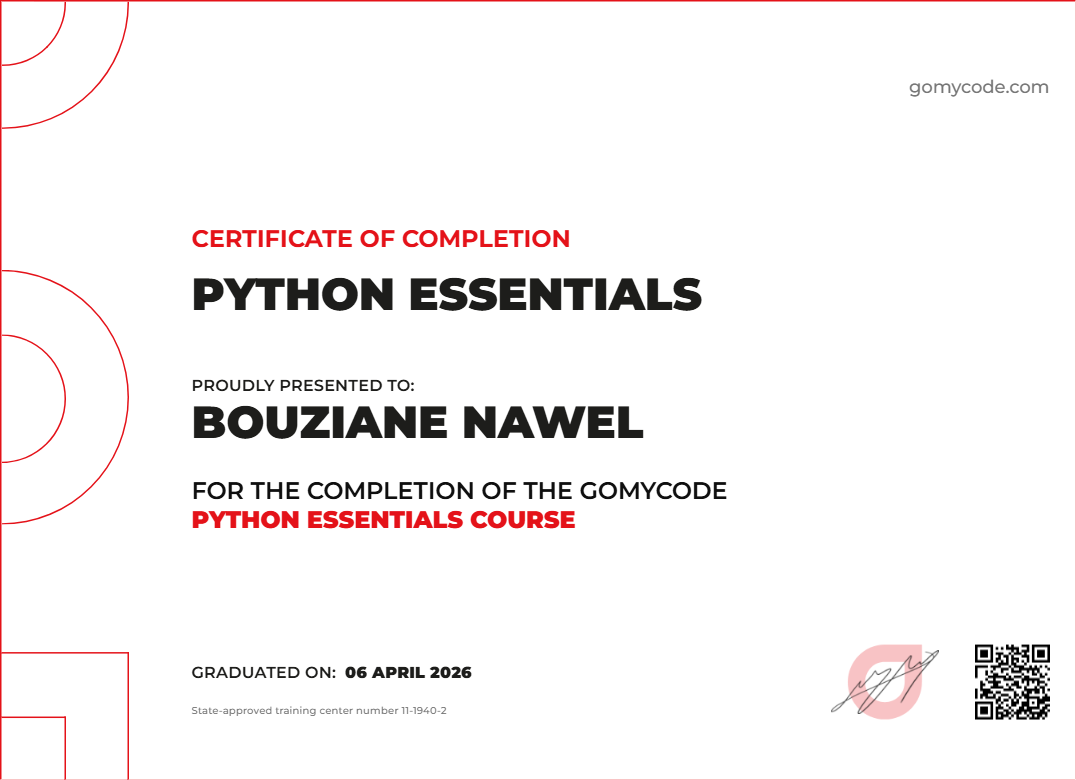 BOUZIANE Nawel Certificate of Completion Python Essentials